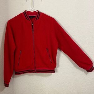 Miss Love boutique bomber jacket Red teddy bear front pockets size small.